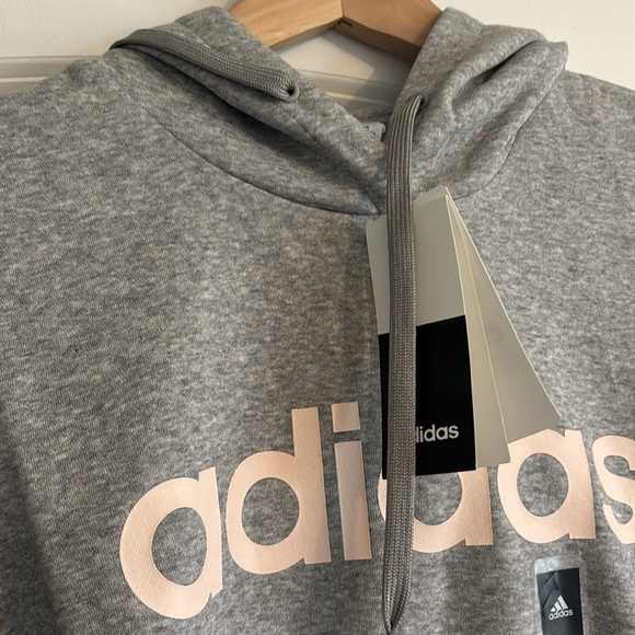 NWT adidas Women's Essentials Linear Pullover Hoodie GRAY/LIGHT PINK XS - Picture 8 of 12